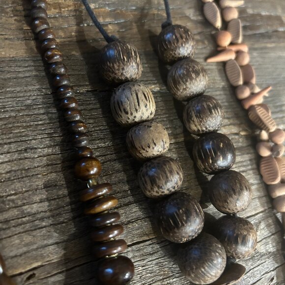 Lot of 5 Vintage Wooden Bead Necklaces | Tribal Boho Clay & Leather String - Picture 9 of 12